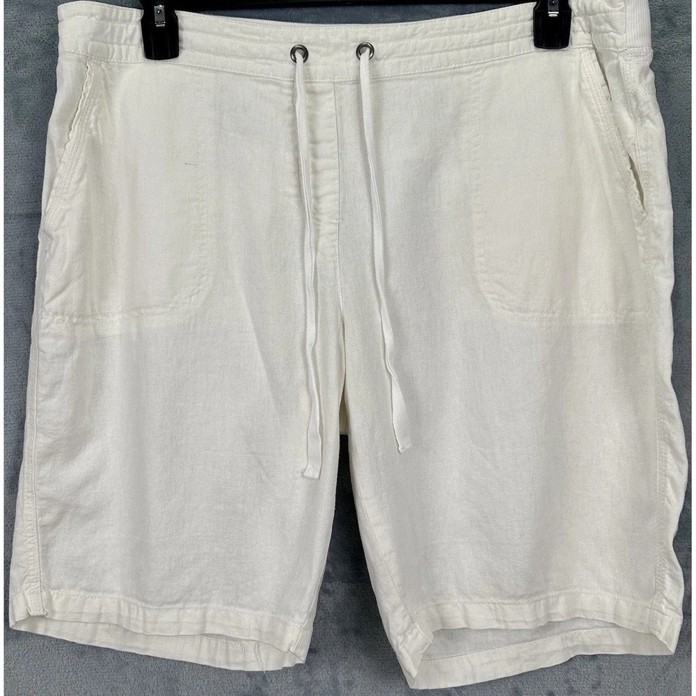 PER SE Drawstring‎ Linen Blend Shorts Women's 1X White Coastal Beach Cottagecore